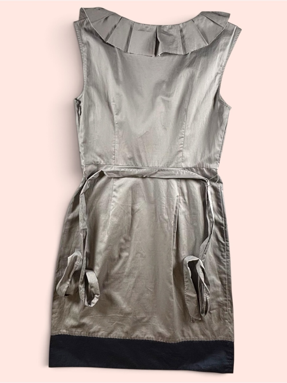 LOFT Petites Silver Gray Ruffle Pleated Cocktail Dress 00P Navy Trim - Picture 2 of 6